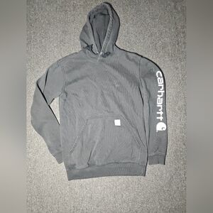Carhartt Hoodie Sweatshirt Mens S Black Loose Fit Sleeve Logo Pullover Fleece